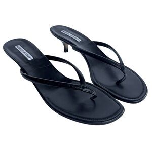 EDIT: SOLD Manolo Blahnik Patent Leather Paterno Thong Kitten Heel Sandal 41